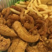 4 Person Meal · 4pc fish, 16pc shrimp, 12pc chicken wings or 8pc cajun Tenders,  your 2 small side options  ...