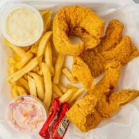 Whiting Fish · Includes fries and coleslaw.