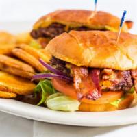 Cheeseburger · Ground beef patty with mustard, pickles, lettuce, tomato, onion and your choice of American,...