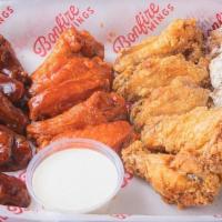 20 Wings · 20 Bone-In or Boneless Wings (Choose up to 3 Flavors and includes choice of Dressing)