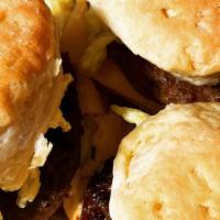 Breakfast Sausage Patty And Egg Homestyle Biscuit · Breakfast sausage patty an egg biscuit