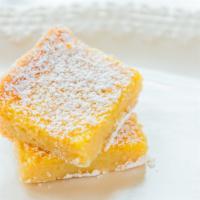 Lemon Bar · zesty lemon curd, topped with dusting of confectioners sugar