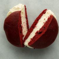 Red Velvet Sandwich Cookie · two cake-like red velvet cookies filled with cream cheese frosting