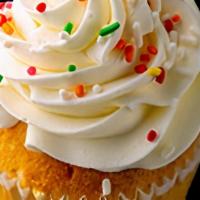 Celebration Cupcake · funfetti  cupcake with  fresh buttercream icing, please specify if you would like a candle a...
