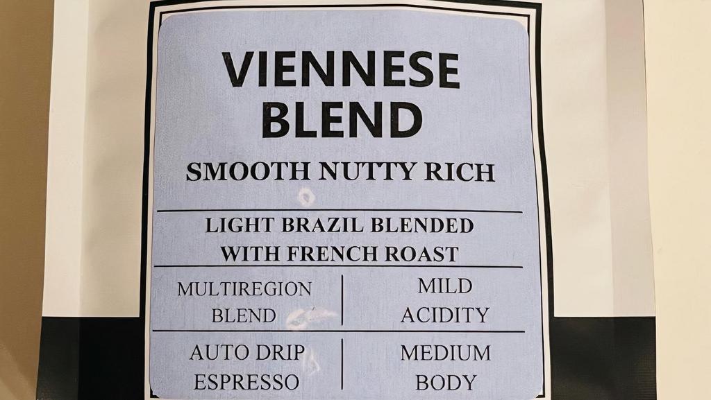 1 Pound Bag Viennese Blend Coffee · Light Brazil Blended With French Roast from local coffee roasters What's Brewing, smooth, nutty, rich, please specify if you would like whole bean coffee or if you would like us to grind it for you