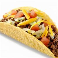 Crispy Taco · (2) filled with shredded chicken or ground beef. Served with lettuce, tomatoes, and cheese.