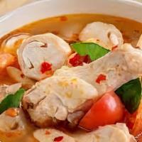 Tom Yum Chicken 32Oz · Chicken in spicy broth with lemongrass galangal root, kaffir lime leaves, lime juice, onion,...