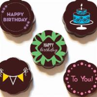 Birthday Chocolates - Assorted Designs - Vanilla Sea Salt Caramel In Milk & Dark Chocolate · Box of 5 chocolate covered caramels