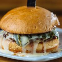 Chillerno · Our custom Beef Blend Patty topped with Queso Blanco, a Fire-Roasted Poblano Pepper, and Chi...
