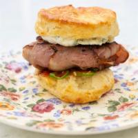 Country Ham  Little Biscuit · Pecan Smoked Ham, Sliced Serranos, Whipped Goat Cheese, Tomato Jam
