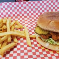 Alamo Chicken Sandwich · Boneless buffalo chicken breasts marinated in buffalo wings sauce served with blue cheese dr...