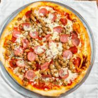Meat Lovers · Pepperoni, Canadian bacon, Italian sausage, and beef.
