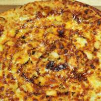 Bbq Chicken Pizza · BBQ sauce, chicken breast, Cheddar and onions.