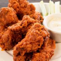 10 Liberty Wings · 10 jumbo lemon pepper wings served with a side of ranch or blue cheese.