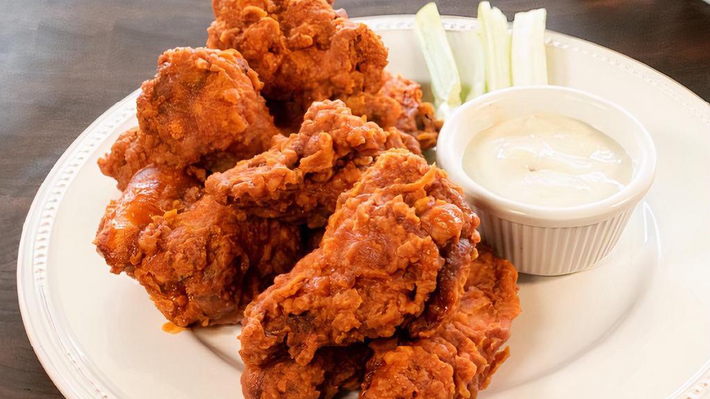 10 Liberty Wings · 10 jumbo lemon pepper wings served with a side of ranch or blue cheese.