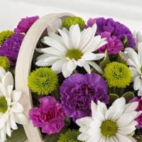  Blooming Bounty™ Bouquet · This pretty basket is sure to cheer up anyone's day. This white-wash handled basket is fille...