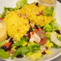Chicken Curry Salad · Romaine lettuce, tomato, pecan, grape, craisin and a scoop of our house made chicken curry s...