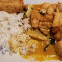 Spicy Yellow Curry · Onion, bamboo, mushroom, and potato cooked with coconut milk and yellow curry paste. Served ...