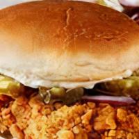 Chicken Fried Chicken Sandwich · Crispy Tender chicken breast topped with Mama Ru Sauce lettuce ,tomato, pickle , red onion o...