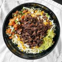 Pastor · with your choice of white rice or Mexican rice, black beans, lettuce, roasted corn, pico de ...