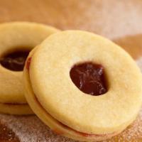 Linzer Cookies · Box of 12- 1 inch cookies with filling.
