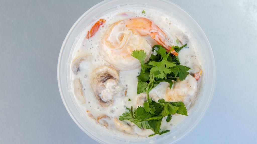 E11 Tom Kha · Rich and creamy Thai chicken coconut soup with mushrooms, lemongrass and chiles