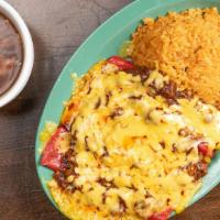 Enchilada Plate · Three cheese enchiladas, rice, charro beans.
