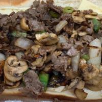 Beef Cheese Steak · Grilled tender sirloin served with grilled onions, sweet bell peppers, mushrooms and white A...