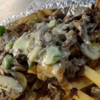 Cheese Steak Fries · Grilled beef or chicken cheesesteak with grilled onions, sweet bell peppers, mushrooms, topp...