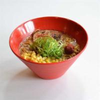 Spicy Miso Ramen · Regular noodle, pork chashu, green onion, corn, miso paste, spicy paste.