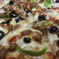 Supreme Pizza (Large) · pepperoni, Ham, Onion,Green Pepper, Sausage, beef, Mushrooms, Black olives and Extra Mozzare...