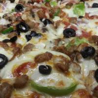 Supreme Pizza (Medium) · pepperoni, Ham, Onion,Green Pepper, Sausage, beef, Mushrooms, Black olives and Extra Mozzare...