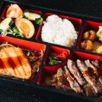 Bento · Served with miso soup, salad, and rice. Every bento box includes 3 pcs of tempura and 2 pcs ...
