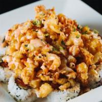 Popcorn Lobster · Spicy tuna roll topped with lightly battered deep-fried crawfish, served with house special ...