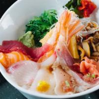 Chirashi · Ahi tuna, salmon, yellowtail, Japanese snapper, albacore, shrimp, Japanese sweet egg, crab s...