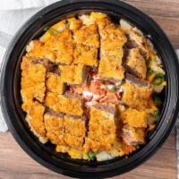 Chicken Fried Steak Bowl · Battered Chicken Fried Steak cubed on top of the base of your choice.