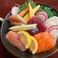 Chirashi Sushi Bowl · Assorted variety of sashimi on sushi rice.