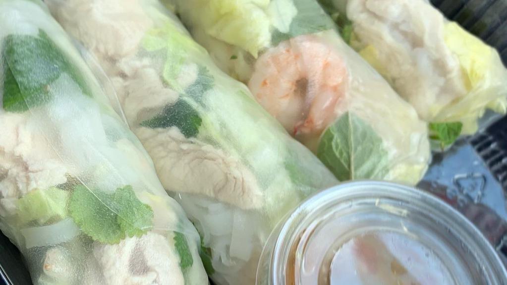 Spring Rolls · Chicken or Shrimp. Lettuce, carrot, basil, and rice noodles. Served with peanut sauce. 4 pieces