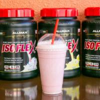 Strawberry Slam Shake · Strawberries with ripe banana and 25g of vanilla protein. Crushed fruit and protein blends 2...