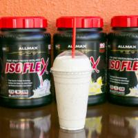 Banana Nut Blast Shake · Choice of skim or soy milk banana blended with almond butter, almonds, and 50g of vanilla pr...