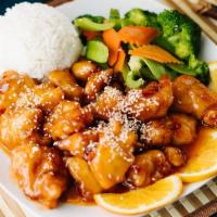 Thai Orange Stir-Fry · Deep-fried choice of protein tossed with homemade orange sauce and topped with sesame seeds....
