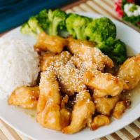 Honey Sesame Stir-Fry · Deep-fried choice of meat tossed with homemade honey sesame sauce and topped with sesame see...