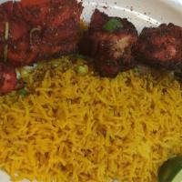 Tandoori Chicken Kabob · Chunks of boneless chicken breast traditionally marinated in our seasoning served with your ...