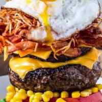Burns Double Bacon Cheese With Fried Egg Burger · Two 1/3 lb 44 farms beef, brioche bun, tomato, onion, pickle, mayo, mustard, ketchup, applew...