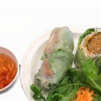 Vietnamese Eggroll Wrap (Chả Giò Cuốn Bánh Tráng) · Two Vietnamese egg roll with vermicelli noodles, green lettuce, cilantro, bean sprouts, pick...
