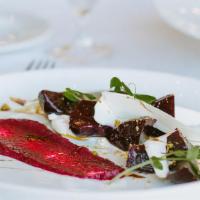 Roasted Beets · Yogurt, Pistachio Brittle, Ricotta Salata, Manodori Aceto