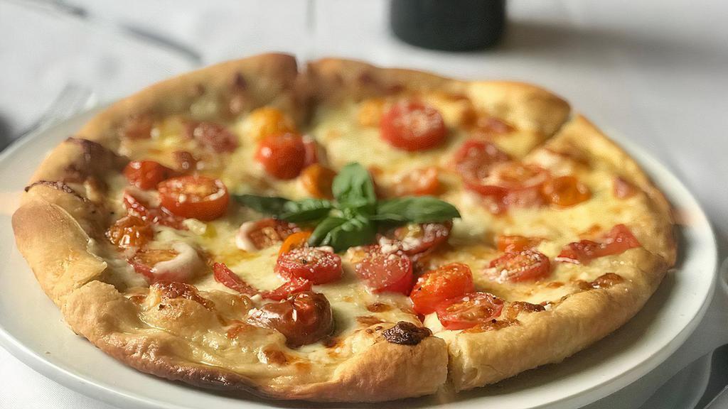 San Marzano Tomato Pizza · Fresh Basil, Mozzarella.