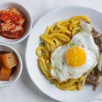 Bulgogi Curry Udon · Udon Noodles, Beef Bulgogi, Beef Curry Sauce, Sunny Side Up Egg