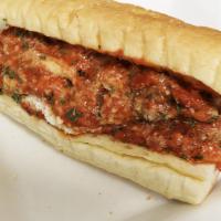 Meatball & Cheese Sub · Our Meaty all beef meatballs with our own marinara sauce with mozzarella cheese on an Amoros...