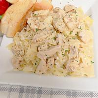 Bow-Tie Pasta Alfredo W/Wo Grilled Chicken · Grilled chicken breast with our very own alfredo sauce and bow-tie pasta.